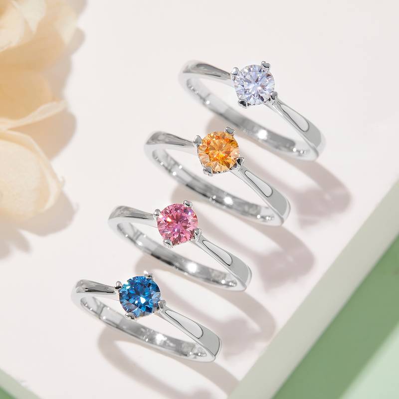直臂心心相印S925银镀白金MoissaniteWomen's Ring50分D级